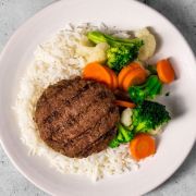 Beef Patty, White Rice & Mixed Vegetables