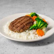 Beef Patty, White Rice & Mixed Vegetables